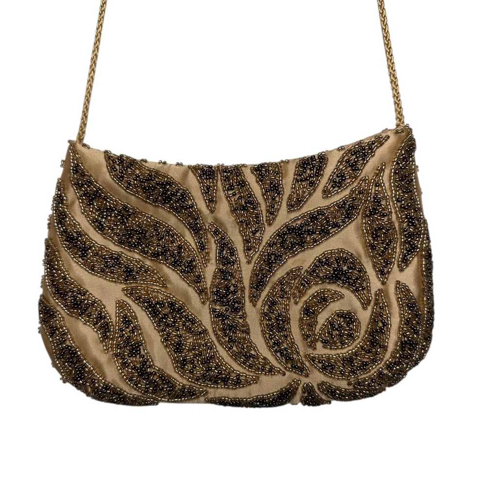 Luxurious Gold and Brown Beaded Clutch